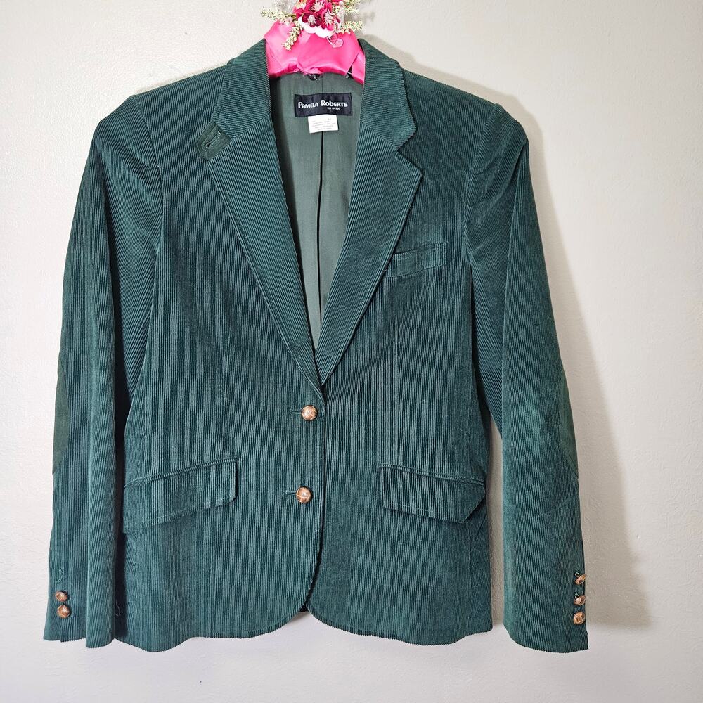 VTG 70's/80s Pamela Roberts Green Corduroy Blazer Women 12 Academia Equestrian